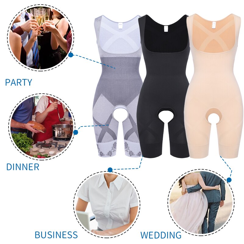 Fajas Colombianas Compression Bodysuit Women Full Body Shapewear Tummy Control Butter Lifter Open Bust Body Shaper Thigh Slimmer