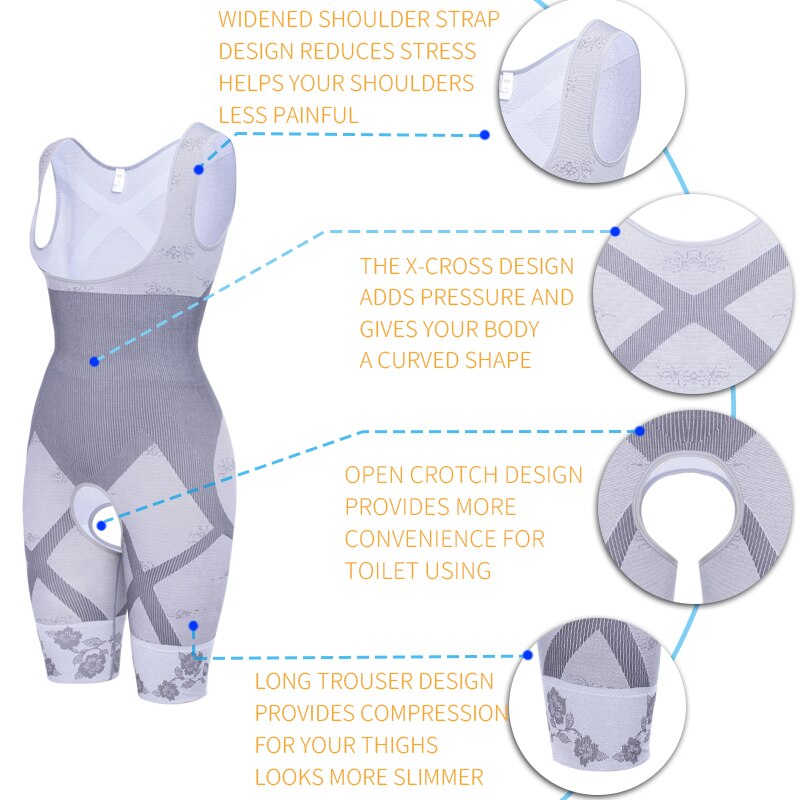 Fajas Colombianas Compression Bodysuit Women Full Body Shapewear Tummy Control Butter Lifter Open Bust Body Shaper Thigh Slimmer