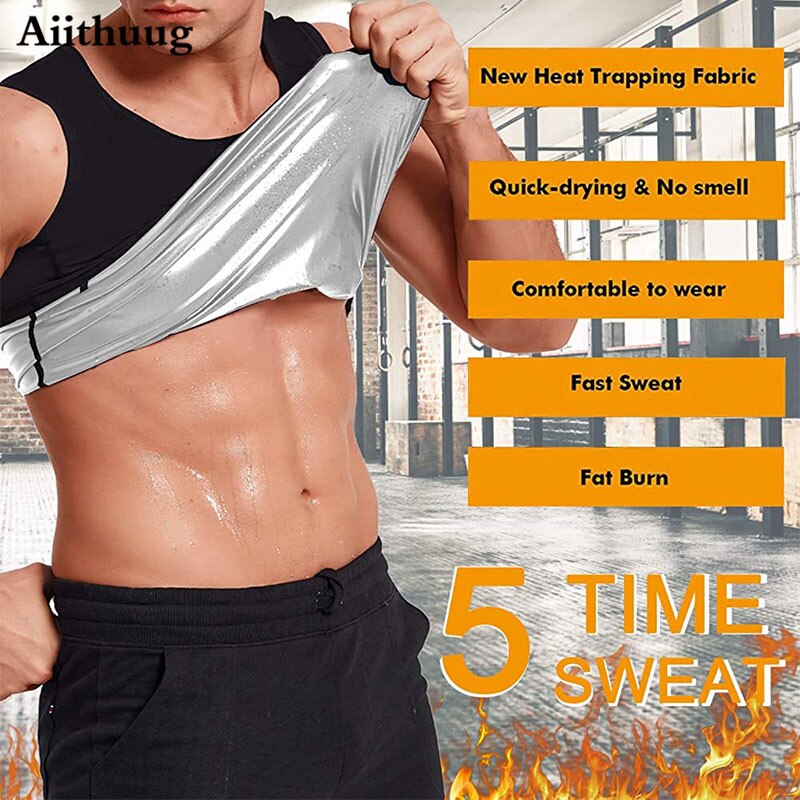 Aiithuug Sweat Sauna Vest Men Heat Trapping Polymer Vest Sauna Suit Workout Tank Top Pullover Waist Trainer Shirt Body Shaper