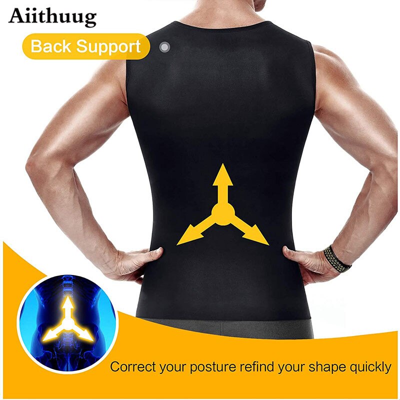 Aiithuug Sweat Sauna Vest Men Heat Trapping Polymer Vest Sauna Suit Workout Tank Top Pullover Waist Trainer Shirt Body Shaper