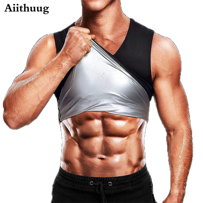 Aiithuug Sweat Sauna Vest Men Heat Trapping Polymer Vest Sauna Suit Workout Tank Top Pullover Waist Trainer Shirt Body Shaper