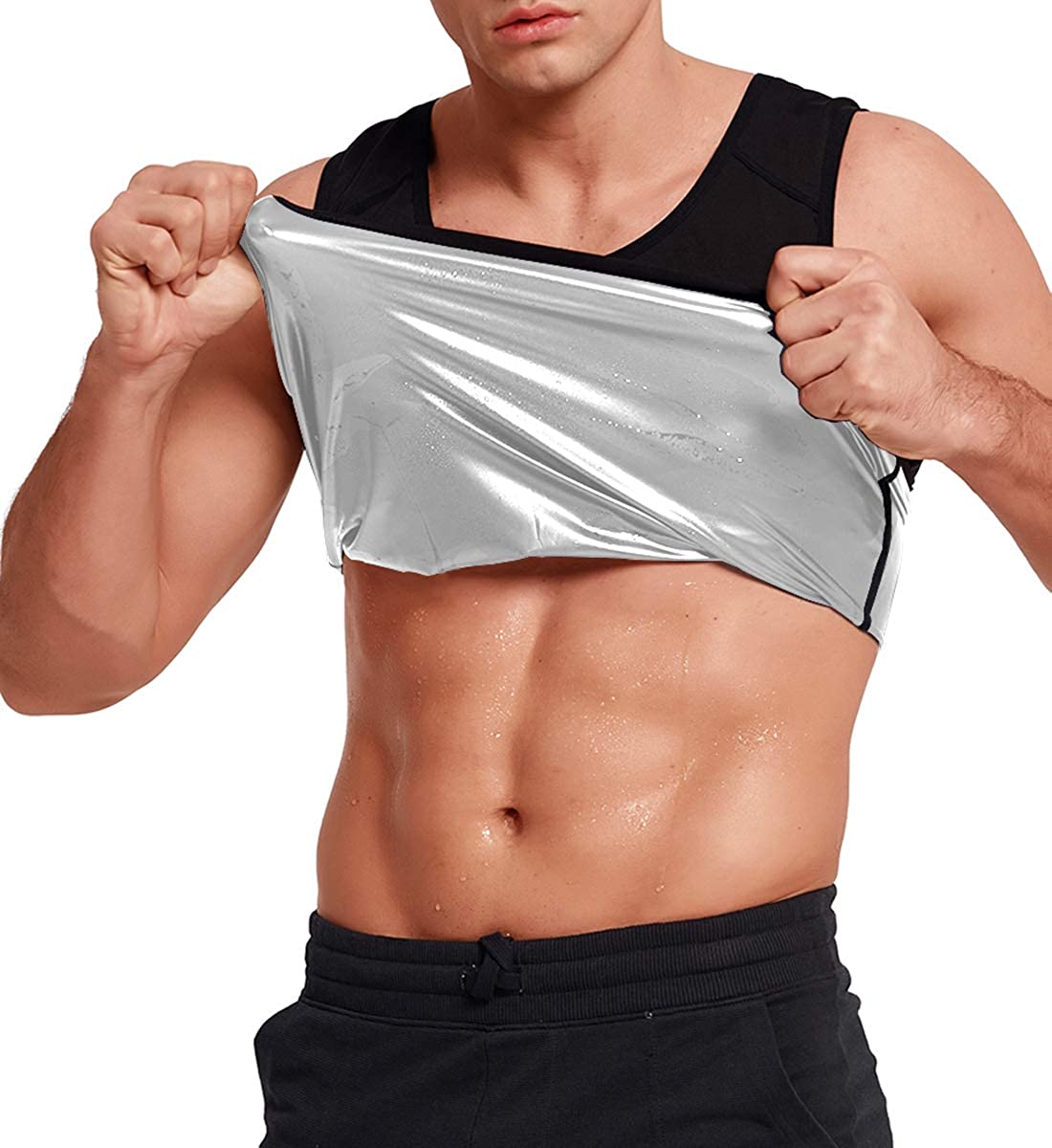 Aiithuug Sweat Sauna Vest Men Heat Trapping Polymer Vest Sauna Suit Workout Tank Top Pullover Waist Trainer Shirt Body Shaper