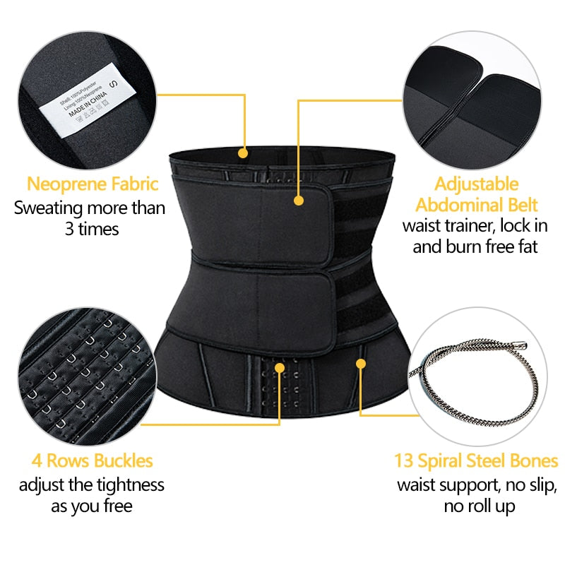 13 Steel Boned Waist Trainer Corset Cincher Sauna Sweat Faja Sport Girdle Slimming Shaper Abdominal Trimmer Belt Straps Modeling