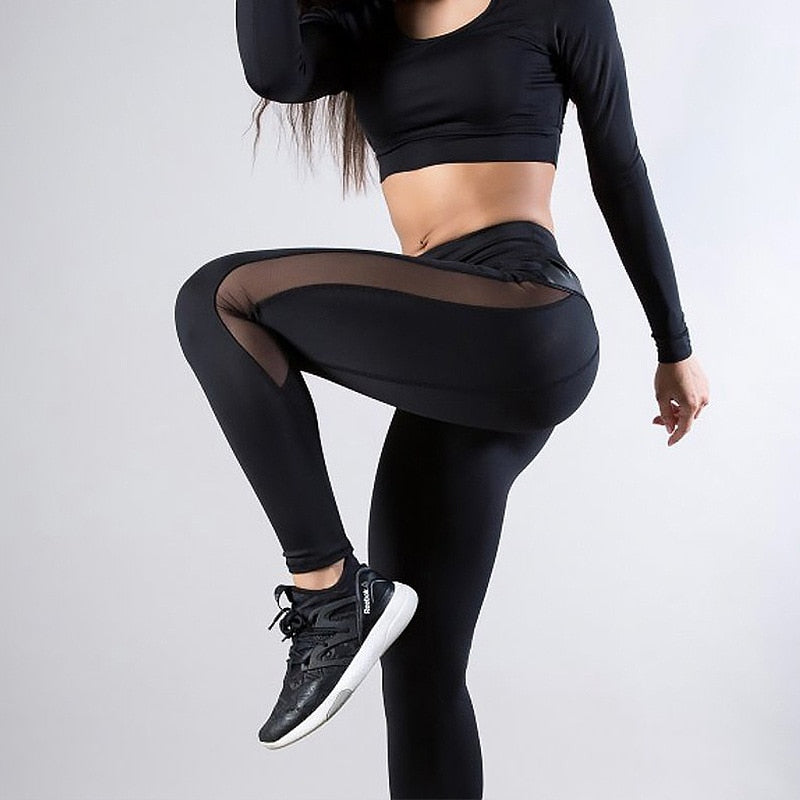 NORMOV Yoga Pants Women High Waist Leggings Sport Women Fitness Leggings Workout Legging Side Mesh Stitching Yoga Leggins