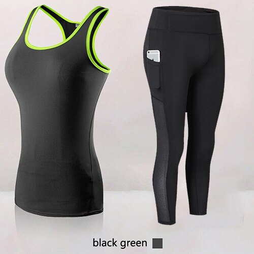 Fitness Clothing Stripe Sleeveless Tennis Yoga Vest+Pants Running Tight Jogging Workout Clothes For Women Tracksuit Sport Suit