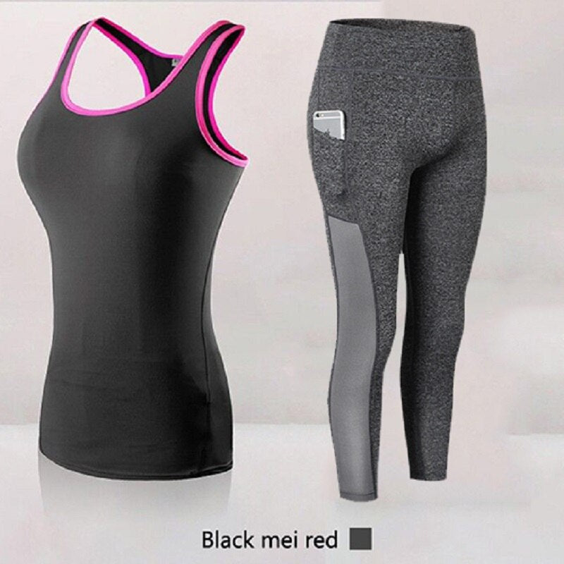 Fitness Clothing Stripe Sleeveless Tennis Yoga Vest+Pants Running Tight Jogging Workout Clothes For Women Tracksuit Sport Suit