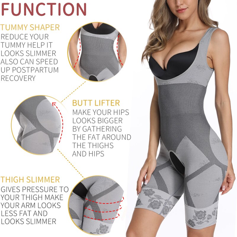 Fajas Colombianas Compression Bodysuit Women Full Body Shapewear Tummy Control Butter Lifter Open Bust Body Shaper Thigh Slimmer