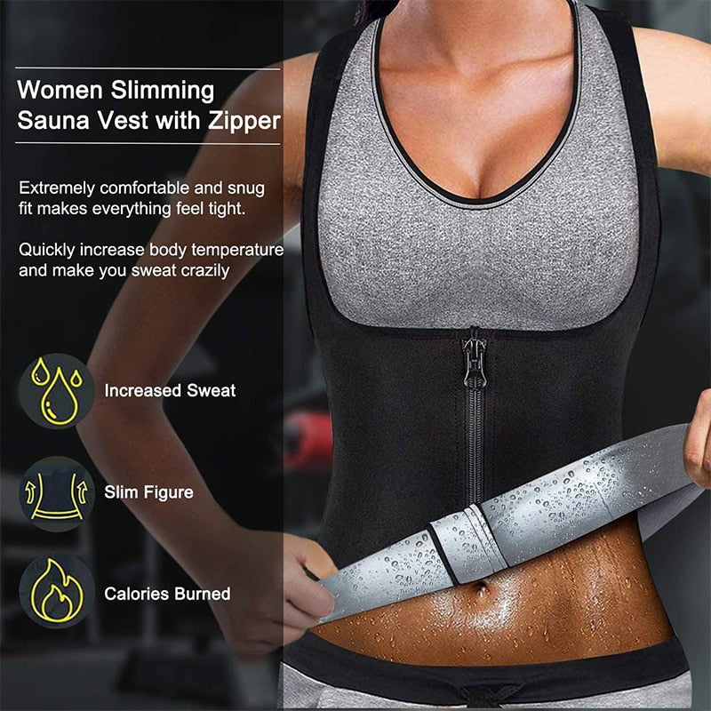 Women Sauna Shaper Vest Thermo Sweat Shapewear Tank Top Slimming Vest Waist Trainer Corset Gym Fitness Hot Workout Zipper Shirt