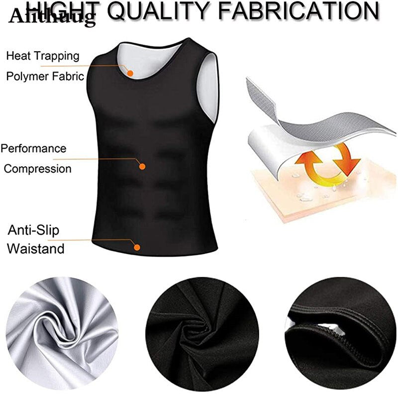 Aiithuug Sweat Sauna Vest Men Heat Trapping Polymer Vest Sauna Suit Workout Tank Top Pullover Waist Trainer Shirt Body Shaper